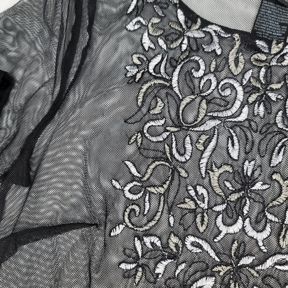 White House Black Market Embroidered Mesh Top Black Size Small - Picture 7 of 12